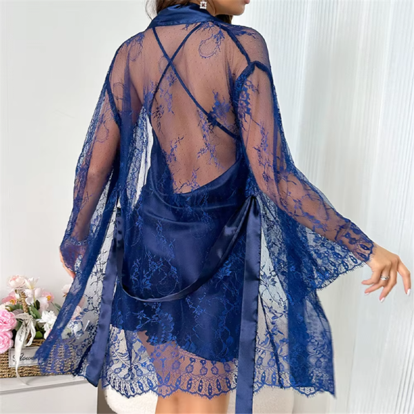 Lace Bathrobe Satin Twinset Sleepwear Robe Set Nightgown - Image 2