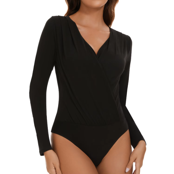 Cross Wrap Design Long Sleeve Streetwear Bodysuit - Image 3