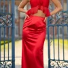 Elegant Pearl Button Open Shoulder Sleeve Ruffled Blouse - Image 3