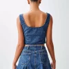 Casual Front Tie Crop Top And Mini Skirt Denim Two Piece Set - Image 5
