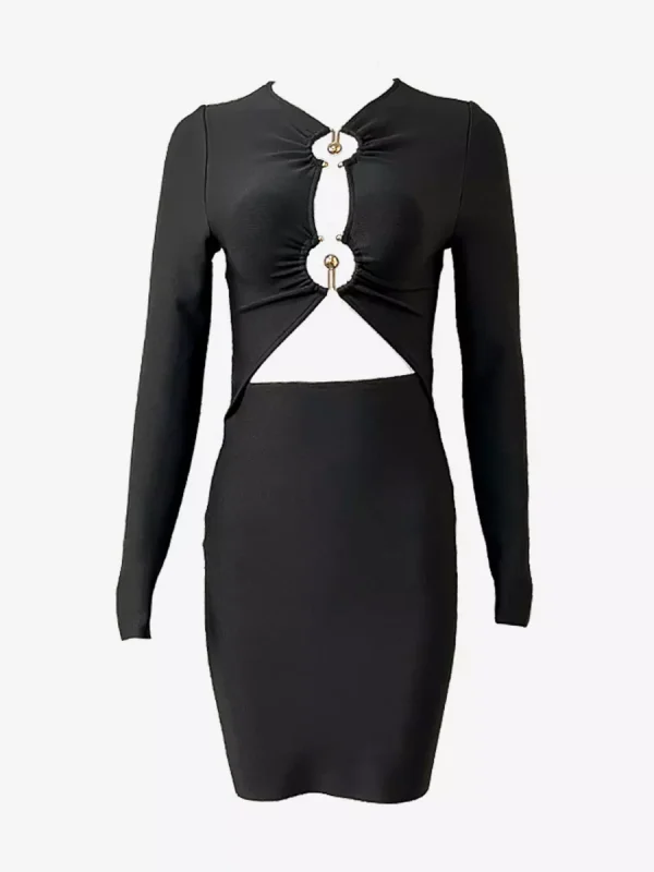 Elegant Metal Ring Cutout Polyester Bandage Bodycon Mini Dress - Image 2