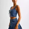 Casual Front Tie Crop Top And Mini Skirt Denim Two Piece Set - Image 3