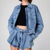 Casual Bomber Jacket And Trendy Short Denim Two-Piece Set - Image 2