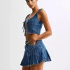 Casual Front Tie Crop Top And Mini Skirt Denim Two Piece Set - Image 4