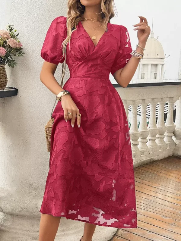 Elegant V-Neck Short Sleeves Lace Dresses - Image 5