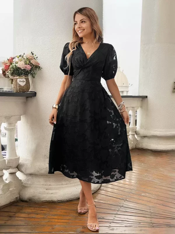 Elegant V-Neck Short Sleeves Lace Dresses - Image 9