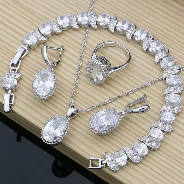 Trendy 925 Silver Earrings Pendant Necklace Rings Bracelet Valentine's Day Jewelry Set - Image 10