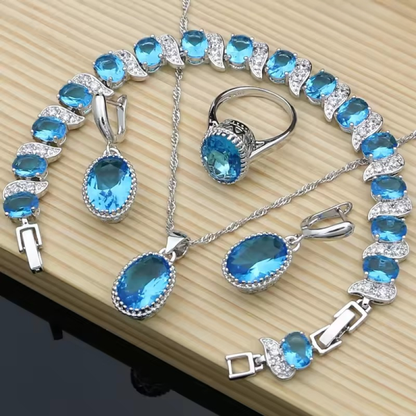 Trendy 925 Silver Earrings Pendant Necklace Rings Bracelet Valentine's Day Jewelry Set - Image 2