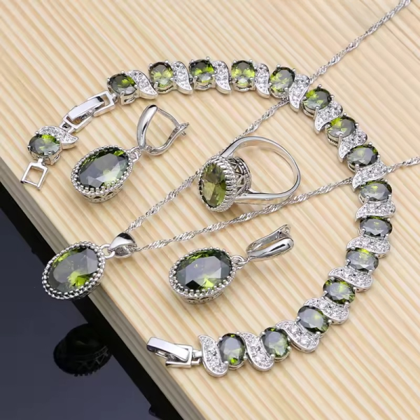 Trendy 925 Silver Earrings Pendant Necklace Rings Bracelet Valentine's Day Jewelry Set