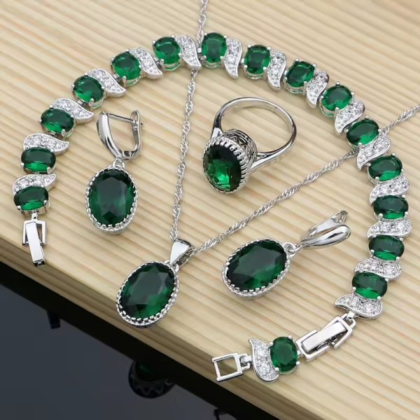 Trendy 925 Silver Earrings Pendant Necklace Rings Bracelet Valentine's Day Jewelry Set - Image 9