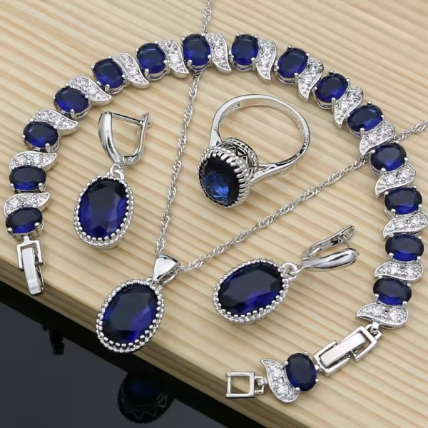 Trendy 925 Silver Earrings Pendant Necklace Rings Bracelet Valentine's Day Jewelry Set - Image 8