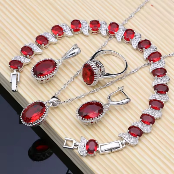 Trendy 925 Silver Earrings Pendant Necklace Rings Bracelet Valentine's Day Jewelry Set - Image 7