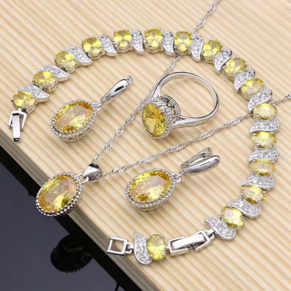 Trendy 925 Silver Earrings Pendant Necklace Rings Bracelet Valentine's Day Jewelry Set - Image 6