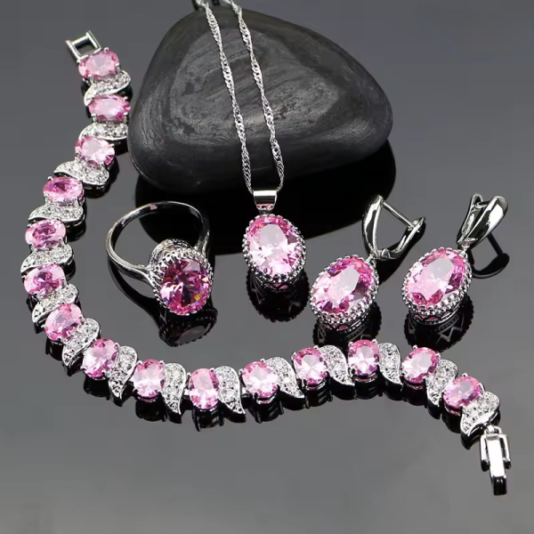 Trendy 925 Silver Earrings Pendant Necklace Rings Bracelet Valentine's Day Jewelry Set - Image 11