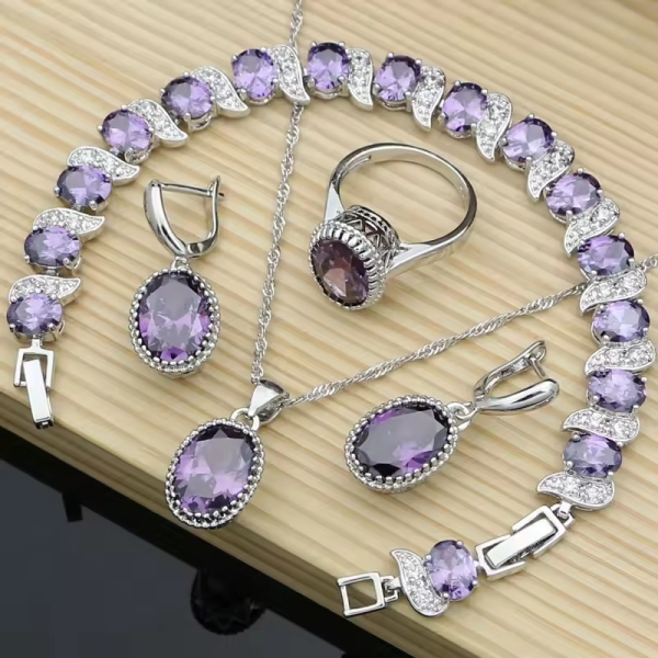 Trendy 925 Silver Earrings Pendant Necklace Rings Bracelet Valentine's Day Jewelry Set - Image 5