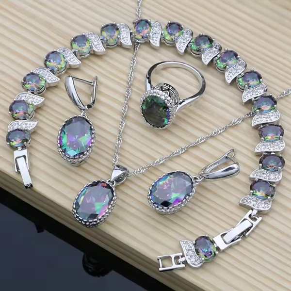 Trendy 925 Silver Earrings Pendant Necklace Rings Bracelet Valentine's Day Jewelry Set - Image 4