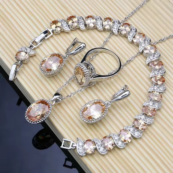 Trendy 925 Silver Earrings Pendant Necklace Rings Bracelet Valentine's Day Jewelry Set - Image 3