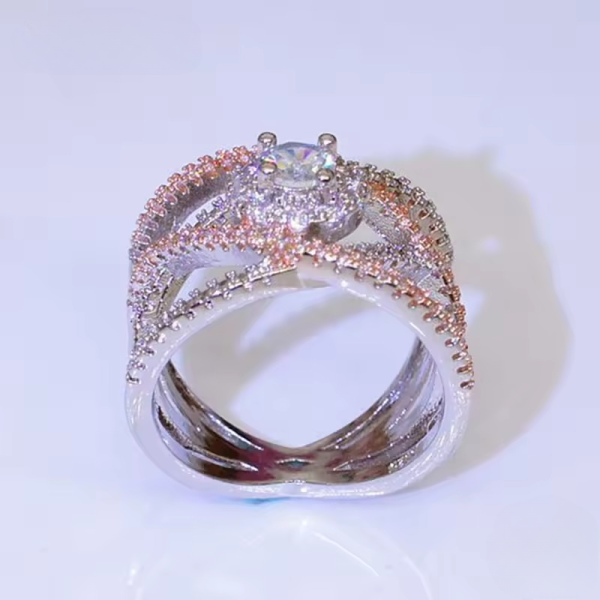 925 Sterling Gold Zircon Weave party Wedding Finger Ring - Image 3