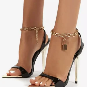 Casual Ankle Strap Open Toe Chain High Heel 1 Casual Ankle Strap Open Toe Chain High Heel