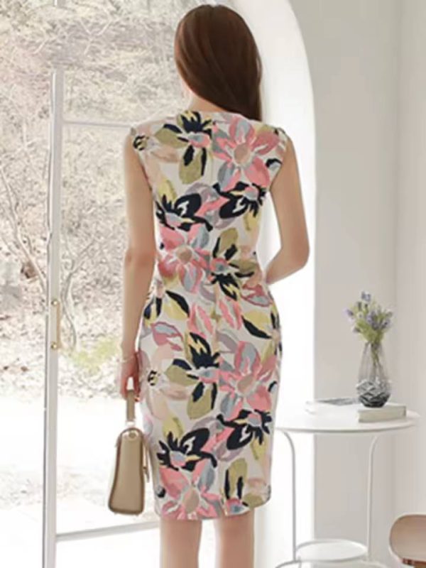 Casual Chiffon Retro Printed Sleeveless Sheath Bodycon Mini Dress - Image 6