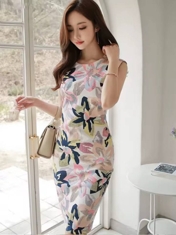 Casual Chiffon Retro Printed Sleeveless Sheath Bodycon Mini Dress - Image 3