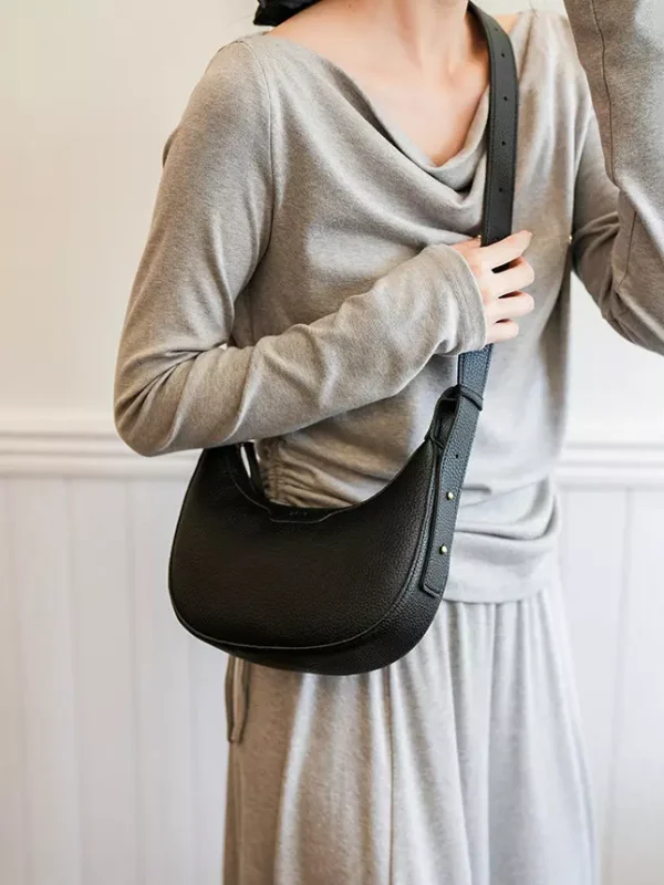 Casual Faux Leather Hobo Crescent Shoulder Bag - Image 4