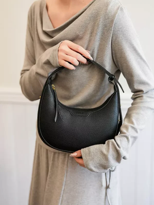 Casual Faux Leather Hobo Crescent Shoulder Bag - Image 5