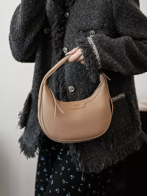 Casual Faux Leather Hobo Crescent Shoulder Bag - Image 6