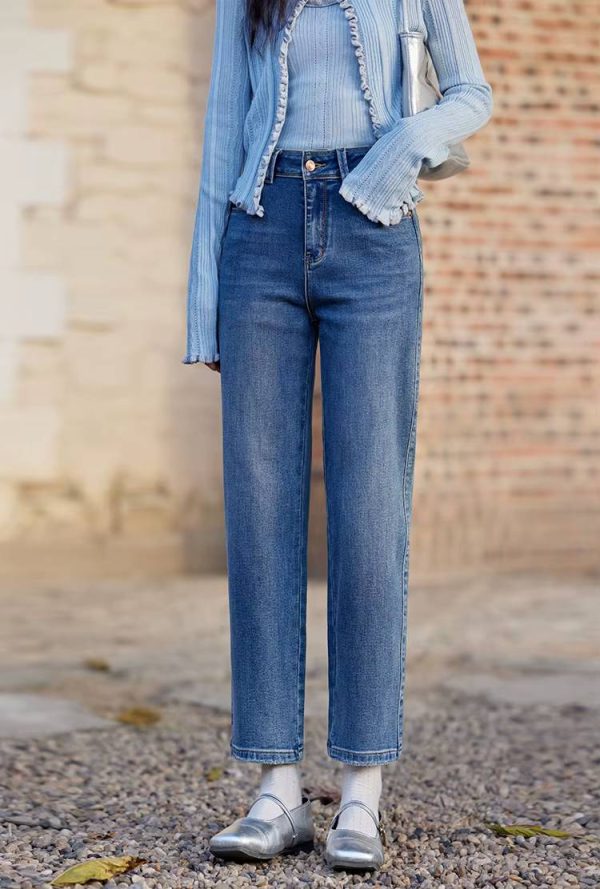 Casual High Waisted Cigarette Straight Wide Leg Slim Fit Jeans