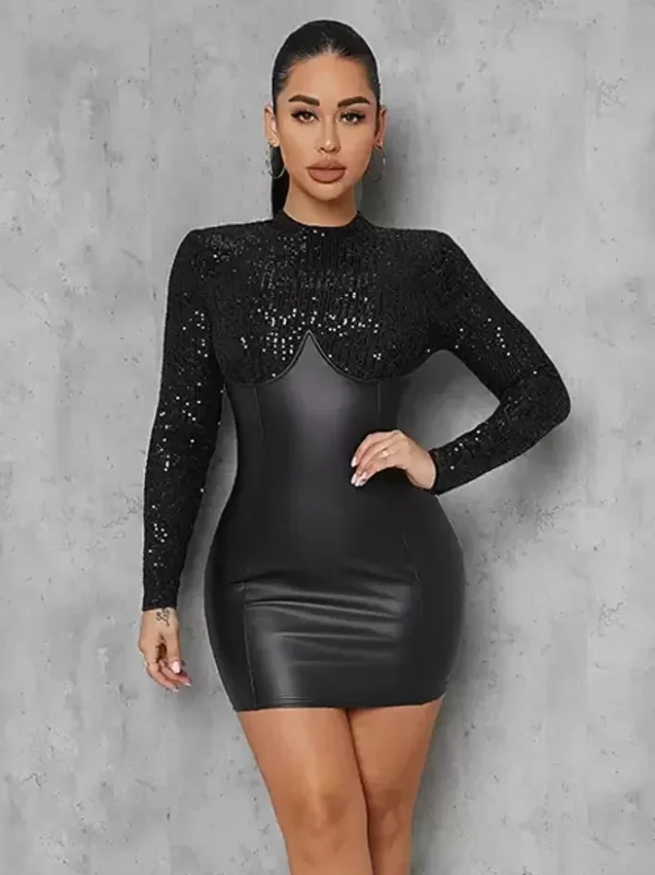 Casual Jewel Neck Sequins Long Sleeves Pencil Bodycon Dress