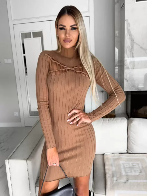 Casual Long Sleeves Cutout High Collar Short Dress - Image 5