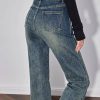 Casual Mid Waist Open Split Flare Leg Long Non Stretch Pants - Image 4