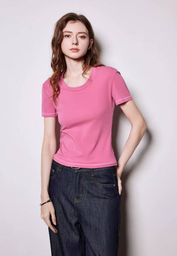 Casual O-Neck Short Sleeve Slim Fit Pullover Short T-shirt