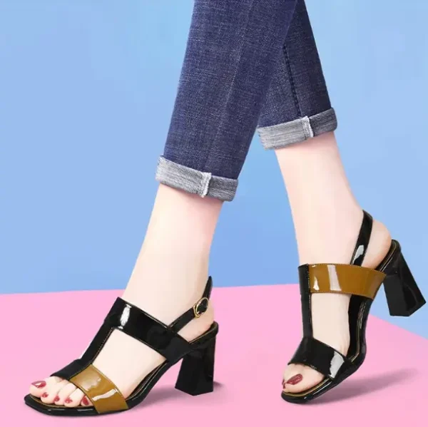 Casual Solid Buckle Strap Peep Open Toe Square High Heels