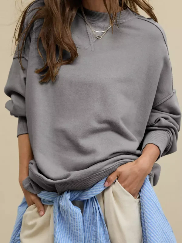 Casual Solid Color Dropped Shoulders Oversized Sweatshirt - Image 10