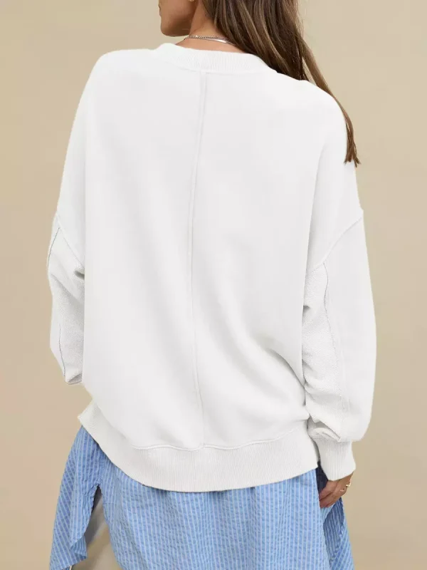 Casual Solid Color Dropped Shoulders Oversized Sweatshirt - Image 2