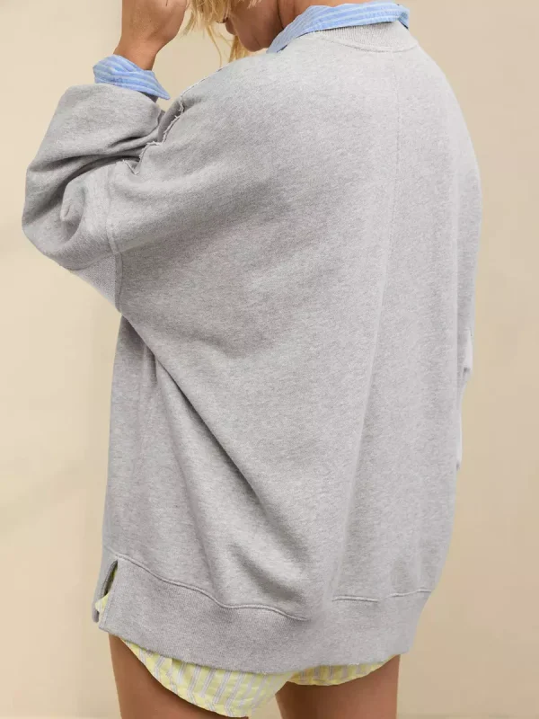 Casual Solid Color Dropped Shoulders Oversized Sweatshirt - Image 4