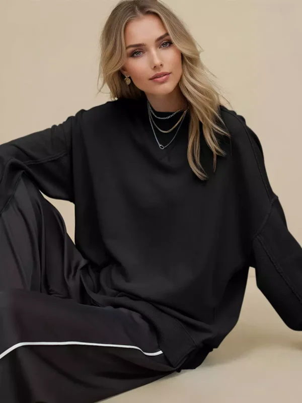 Casual Solid Color Dropped Shoulders Oversized Sweatshirt - Image 5