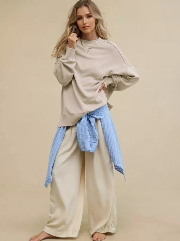 Casual Solid Color Dropped Shoulders Oversized Sweatshirt - Image 7