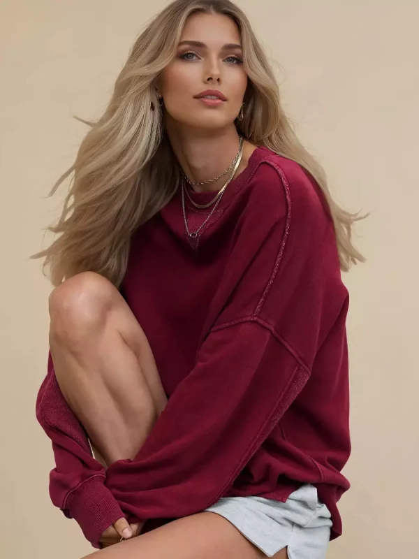 Casual Solid Color Dropped Shoulders Oversized Sweatshirt - Image 8