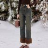 Casual Straight Bootcut High Waist With Pockets Slim Fit Velvet Warm Jeans - Image 6