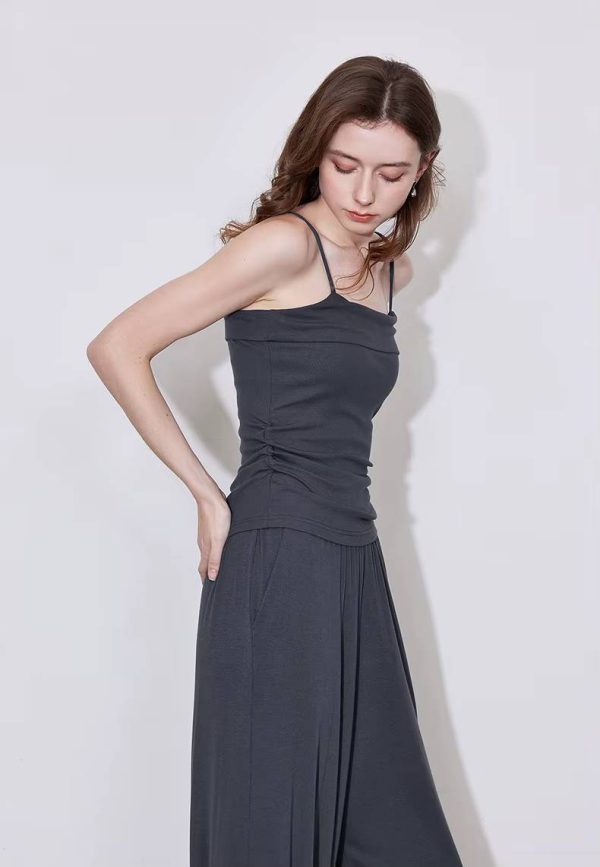 Casual Strap Bottom With Pockets Cardigan And Ankle-Length Wide Leg Pants - Image 5