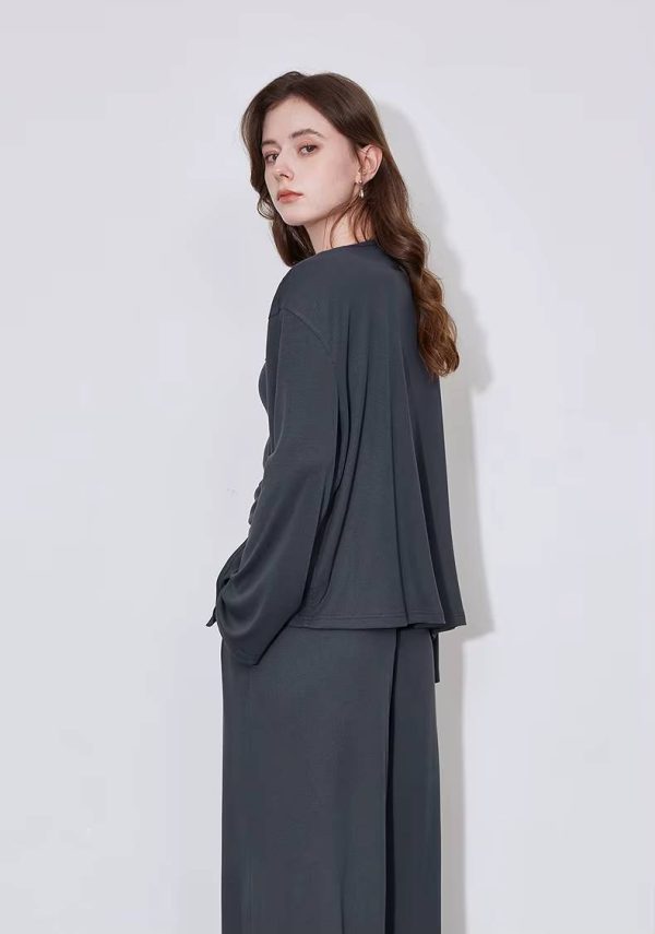 Casual Strap Bottom With Pockets Cardigan And Ankle-Length Wide Leg Pants - Image 6