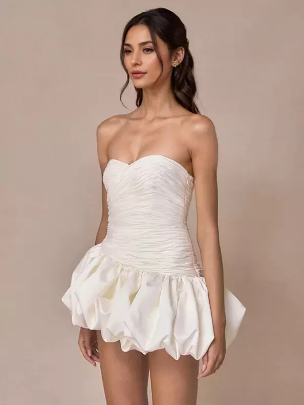 Casual Strapless Sweetheart Collar Draped Mini Dress - Image 4