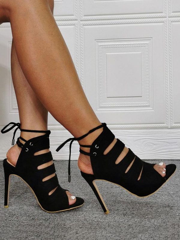 Casual Suede Cut Out Strap Adjustable Stiletto Heel