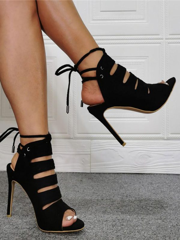 Casual Suede Cut Out Strap Adjustable Stiletto Heel - Image 7