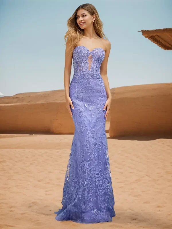 Casual Sweetheart Neck Sweep Lace Mermaid Prom Formal Dress - Image 2