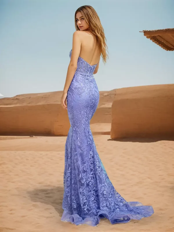 Casual Sweetheart Neck Sweep Lace Mermaid Prom Formal Dress - Image 3