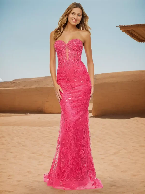 Casual Sweetheart Neck Sweep Lace Mermaid Prom Formal Dress - Image 4