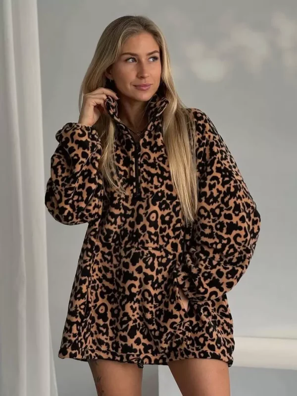 Casual Turndown Collar Animal Print Sweatshirts